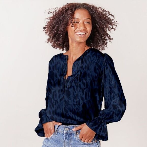 Tucker Juliette Blouse Indigo Safari in Silk Stretch Charmeuse - Picture 2 of 3